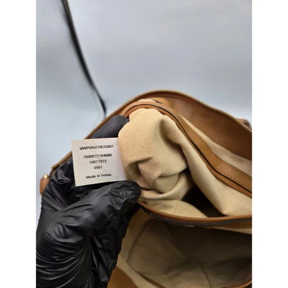 MCM Vintage Cognac Coated Canvas Leather Trimmed Shoulder Bag Tote Purse - Picture 7 of 12